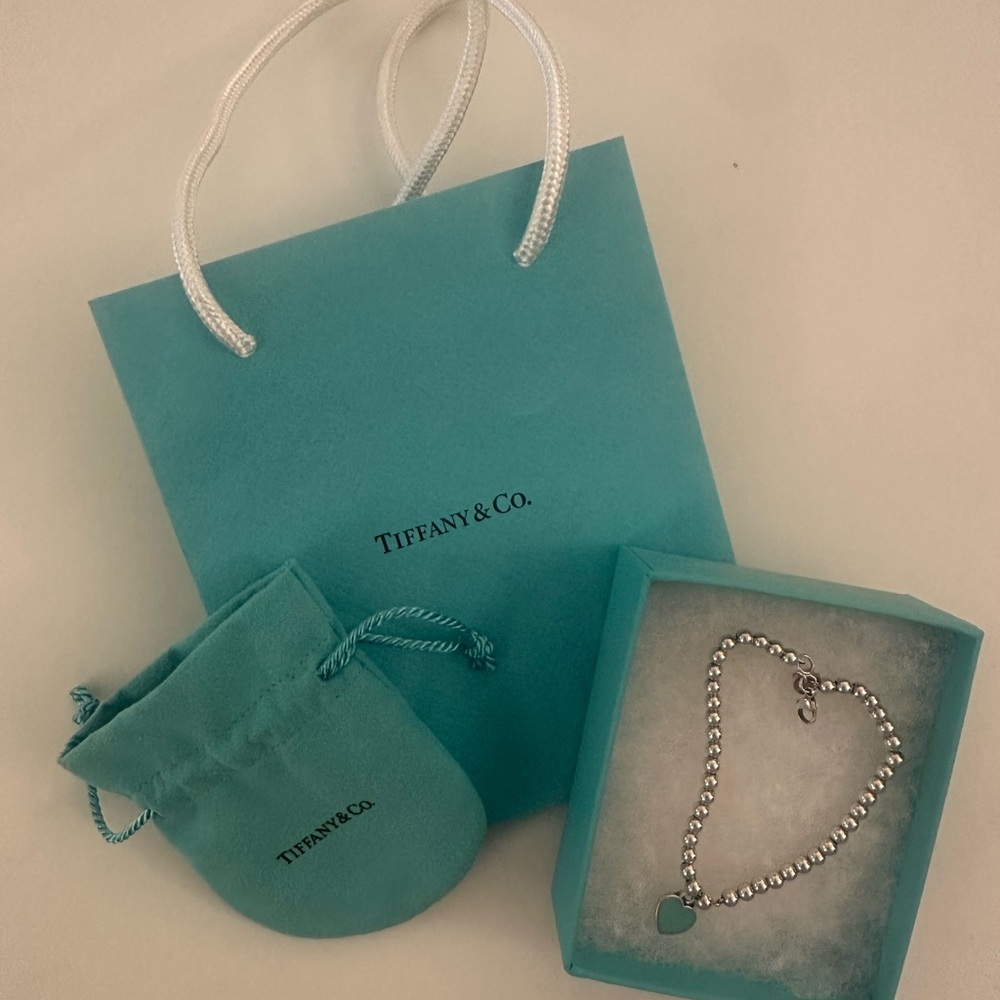 Tiffany & Co. Silver Beaded Bracelet with Heart Charm